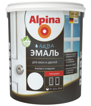 Alpina Аква эмаль для окон и дверей глянцевая 0,9 л